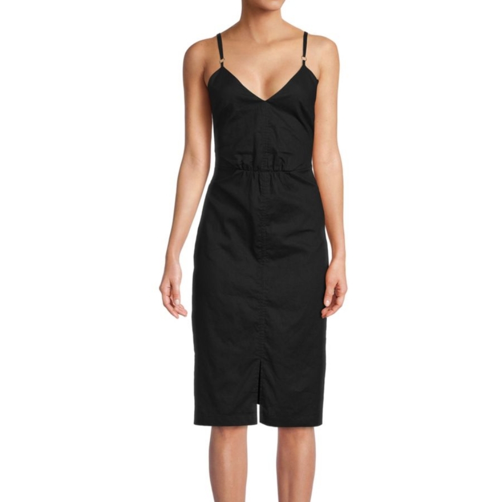 M NWT Saks Fifth Avenue Black A-Line Linen Blend Dress